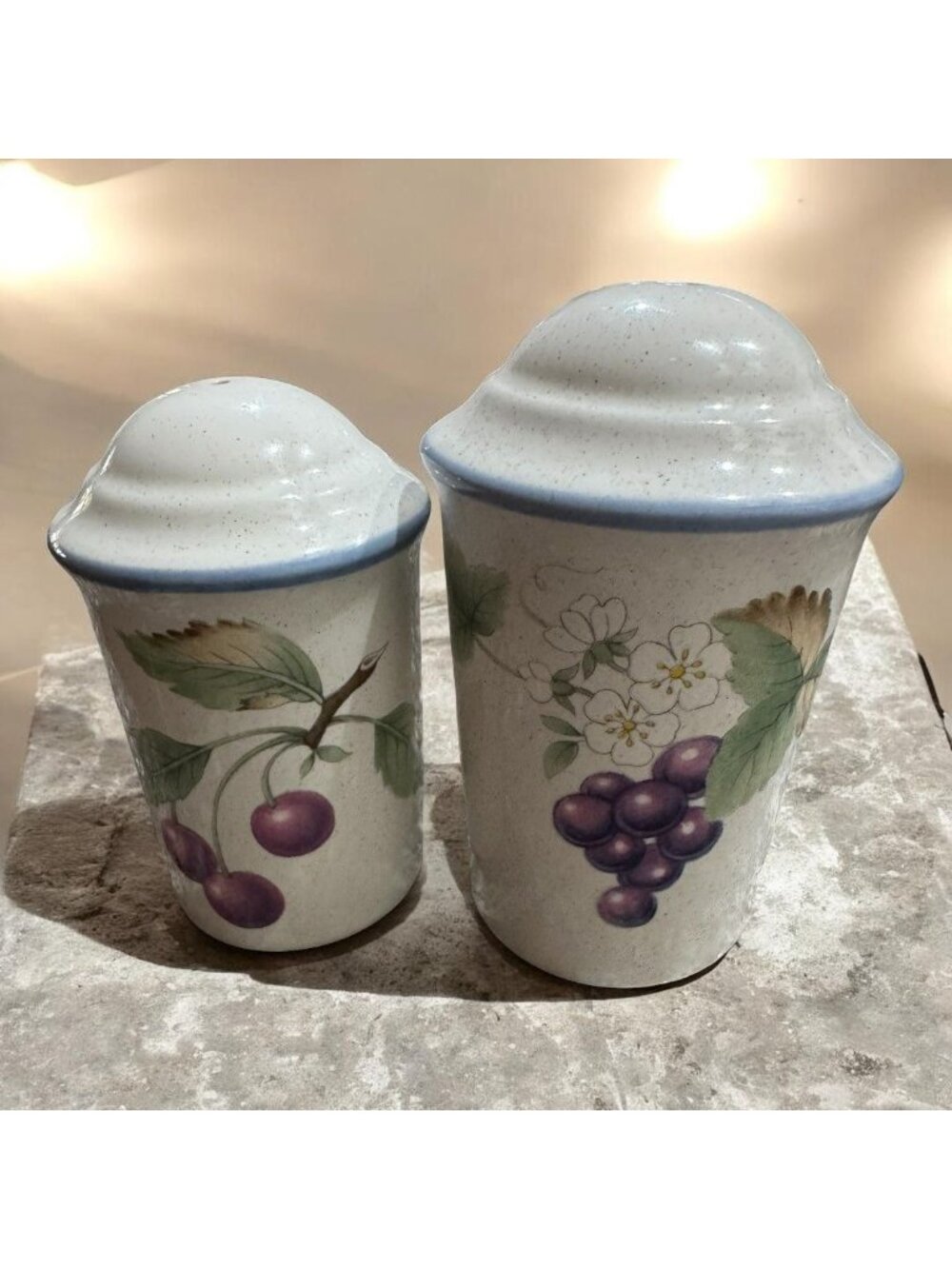 Vintage Ceramic Salt & Pepper Shakers With Grape & Cherry Design - 4" & 5" Tall